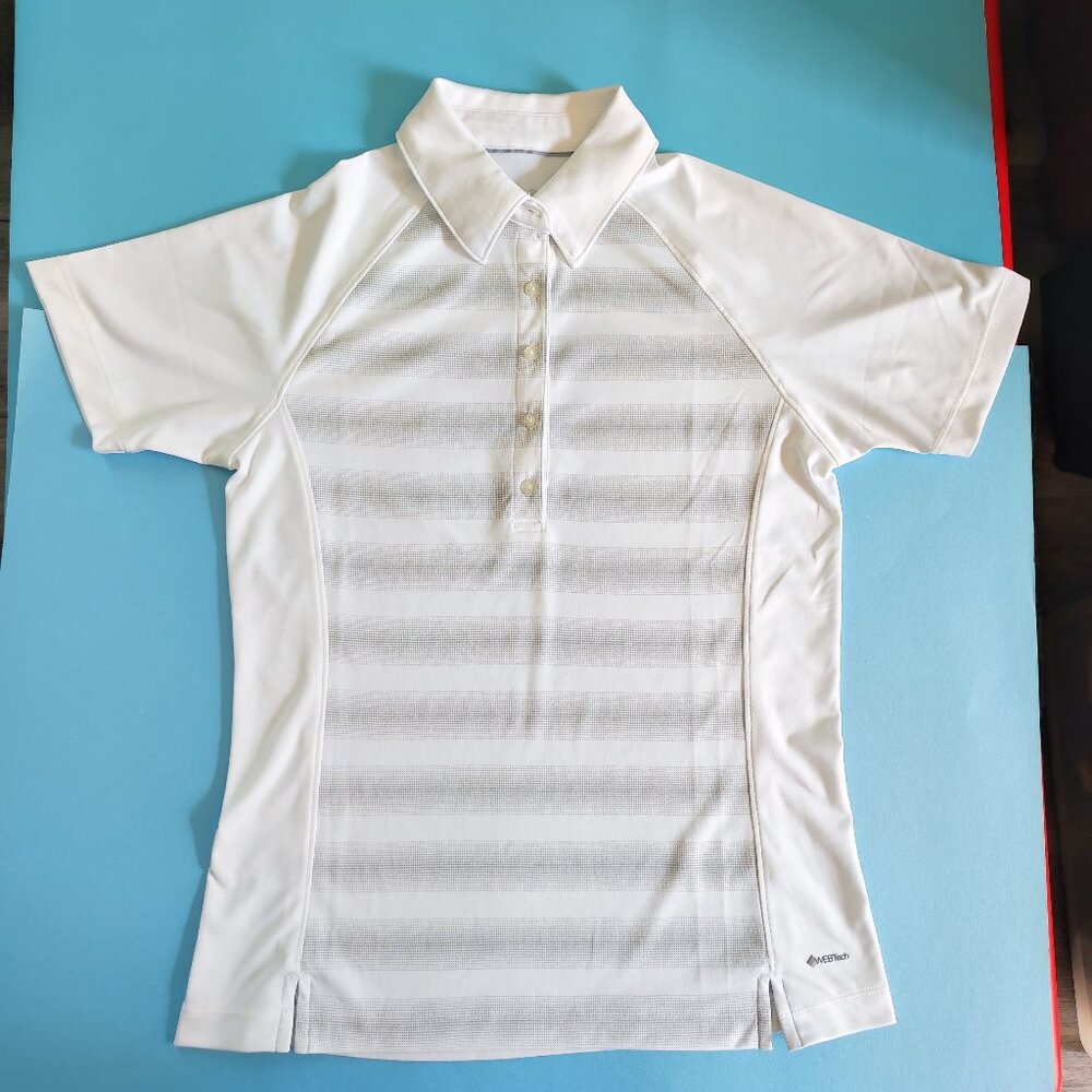 Elevate WebTec Golf polo shirt active wear women's size S white w grey pattern